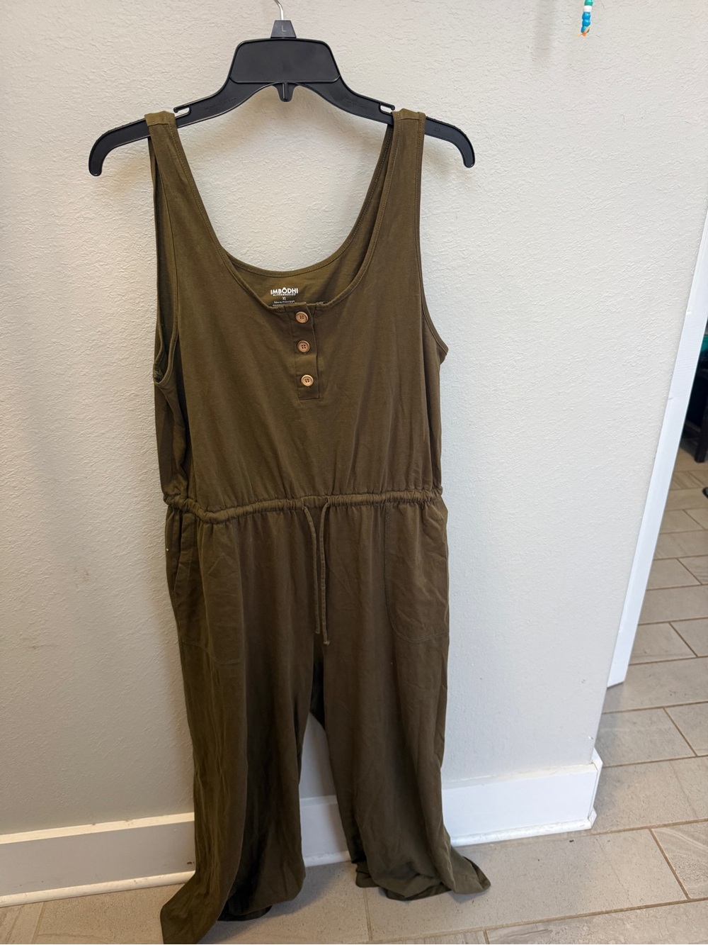 Casual Olive Sleeveless Button-Front Jumpsuit
